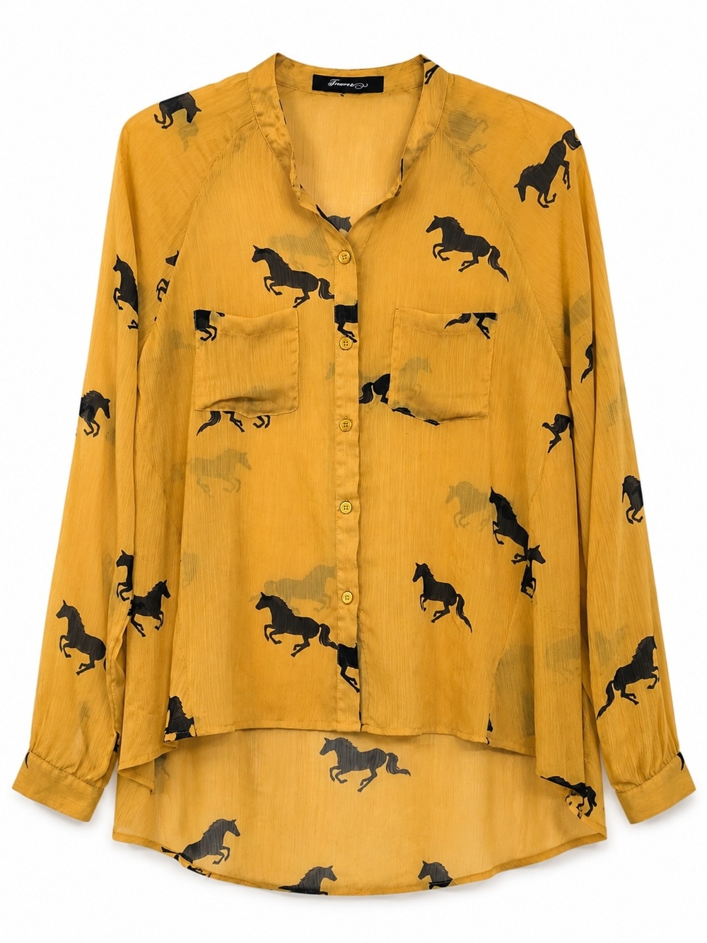 Forever 21 Horse Print Peasant Blouse – Mustard Yellow – Size Small